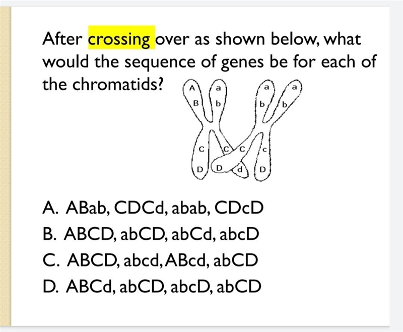 After crossing over as shown below what would the sequence of genes be for each of-example-1