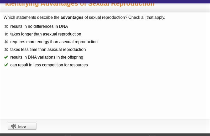 THERE YOU GO Which statements describe the advantages of sexual reproduction? Check-example-1