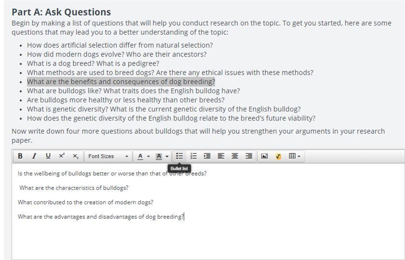 Begin by making a list of questions that will help you conduct research on the topic-example-1