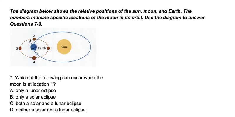 Which of the following can occur when the moon is at location 1?-example-1