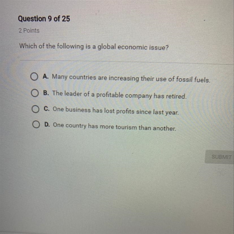 Which of the following is a global economic issue?-example-1