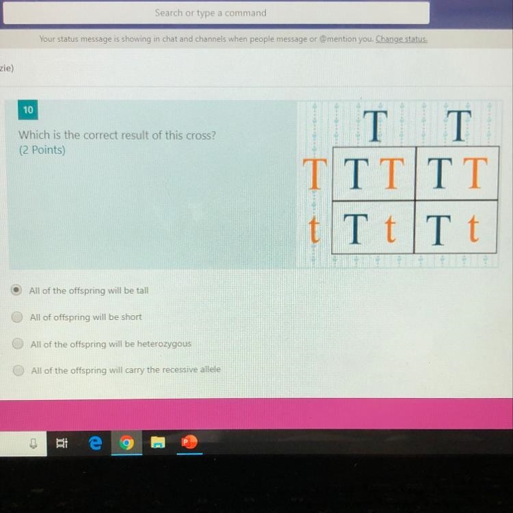 Parent 1 is TT Parent 2 is Tt What will be the result of this cross? All offspring-example-1