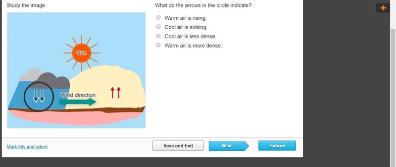 What do the arrows in the circle indicate? Warm air is rising. Cool air is sinking-example-1