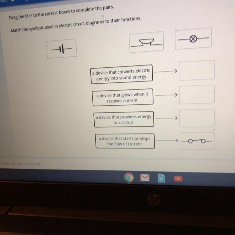 Urgent !!! Match the symbols used in electric circuit diagram to their functions-example-1