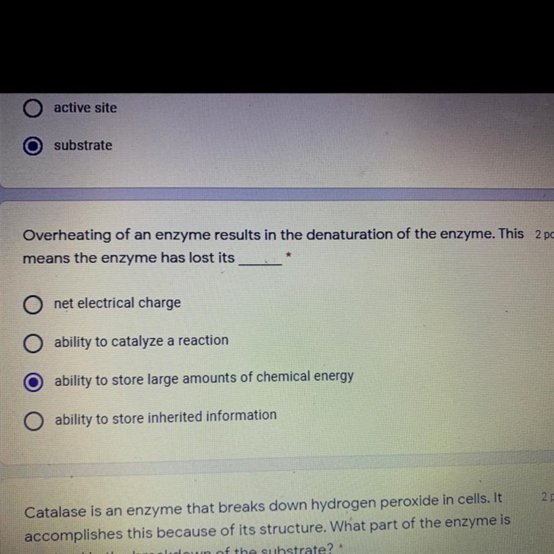 Overheating of an enzyme means the enzyme has lost its ___ (15pts)-example-1