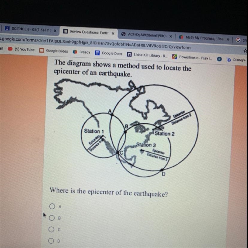 The diagram shows a method used to locate the epicenter of the earthquake where is-example-1