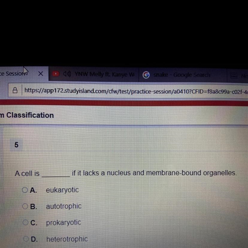 A cell is ______ if it lacks a nucleus and membrane-bound organelles-example-1