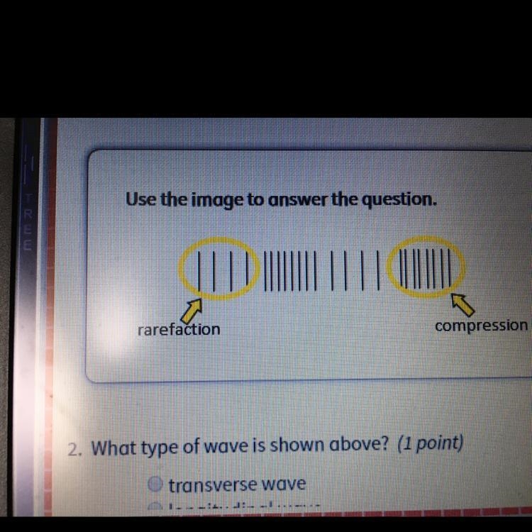 What type of wave is shown above? transverse wave O longitudinal wave surface wave-example-1