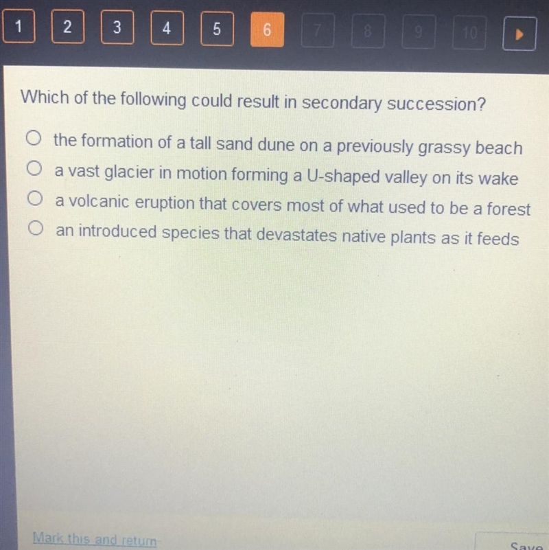 Which of the following could result in a secondary succesion?-example-1