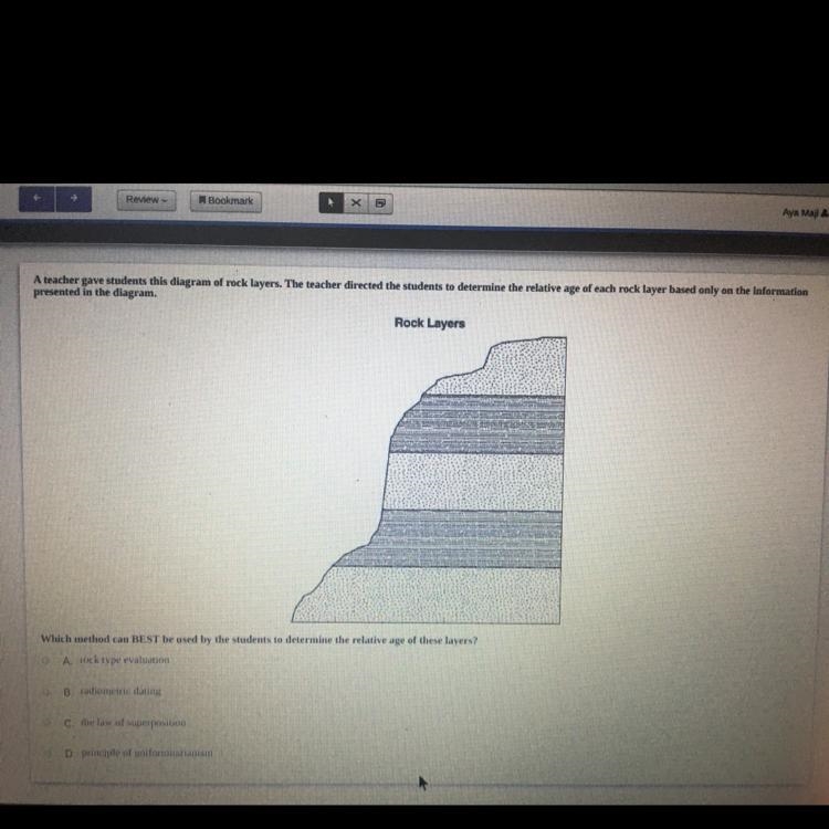 A teacher gave students this diagram of rock layers . The teacher directed the students-example-1