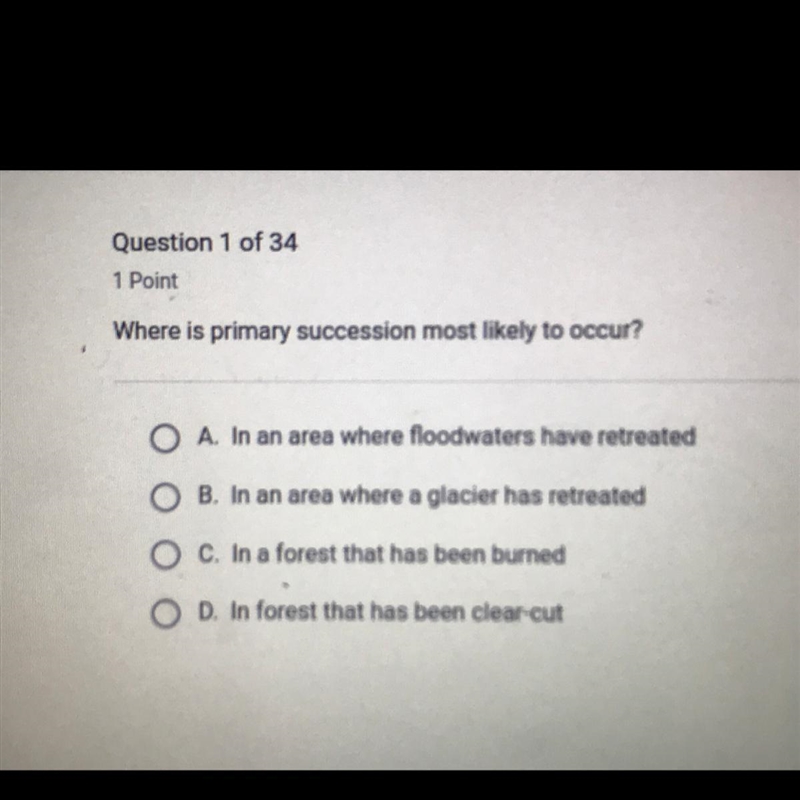 Where is primary succession most likely to occur?-example-1