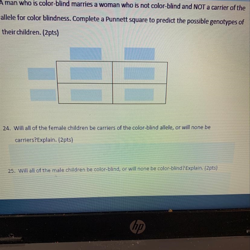 Please help !!!! will all of the female children be carriers of the color - blind-example-1