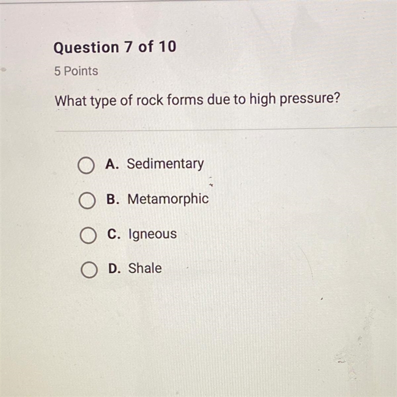 What type of rock forms due to high pressure?-example-1