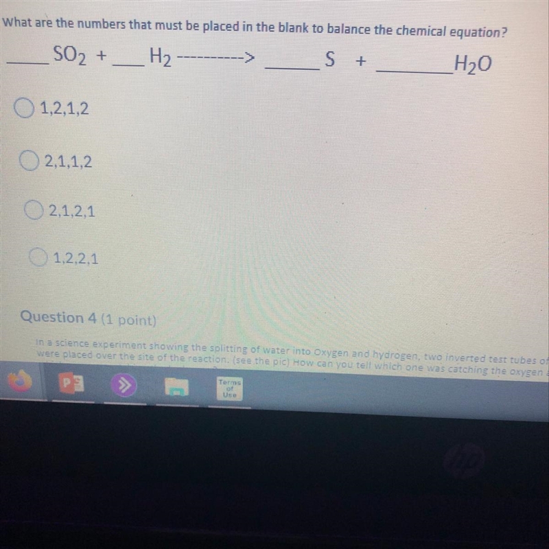 What are the numbers that must be placed in the black to balance the chemical equation-example-1