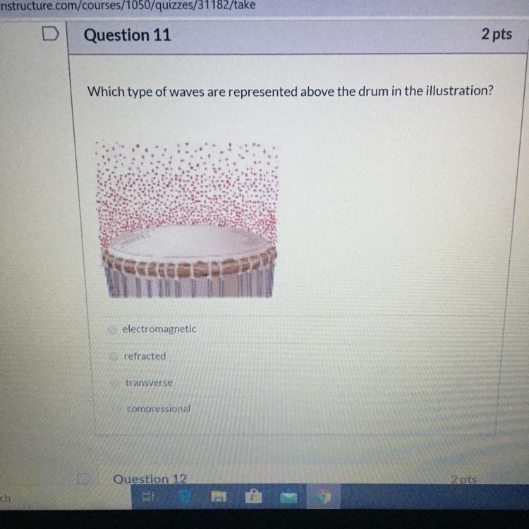 Which type of waves are represented above the drum in the illustration? electromagnetic-example-1