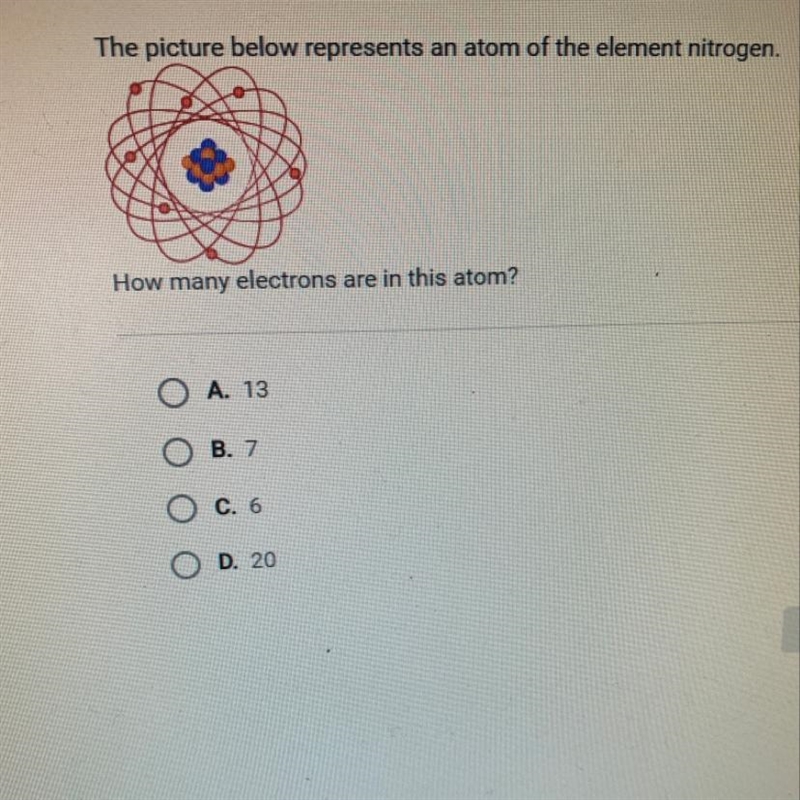 The picture below represents an atom of the element nitrogen. How many electrons are-example-1