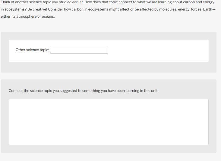 Think of another science topic you studied earlier. How does that topic connect to-example-1