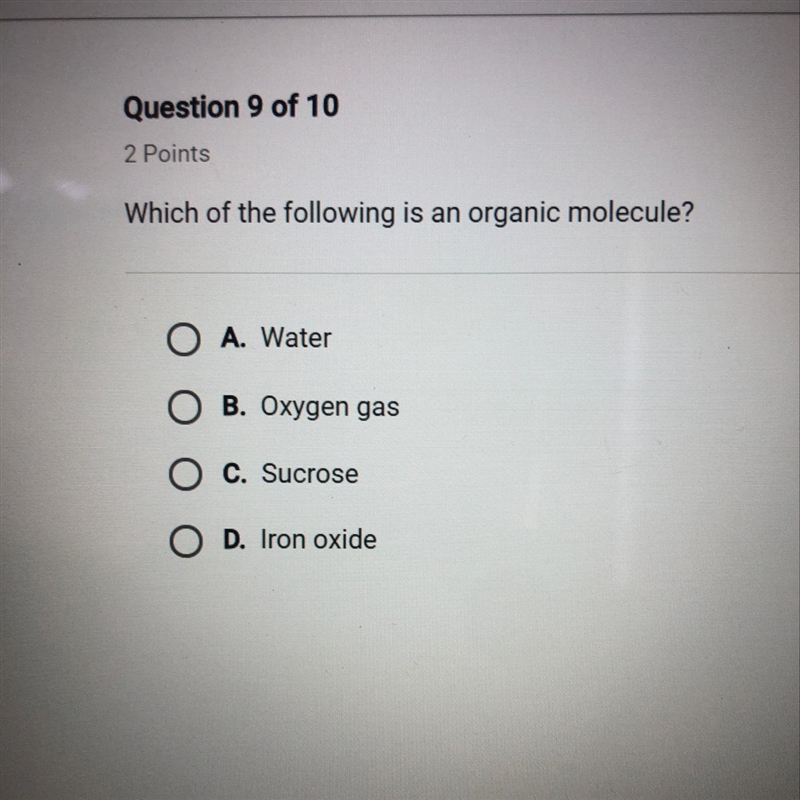 Which of the following is an organic molecule?-example-1