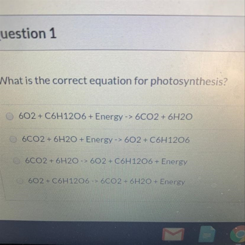 What is the correct equation for photosynthesis-example-1