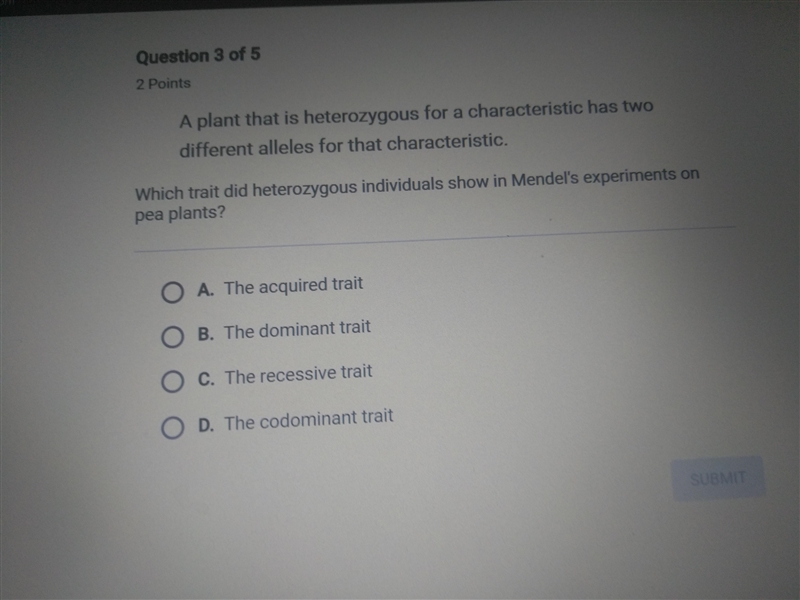 Which trait did heterozygous individuals show in Mendel's experiment on pea plants-example-1