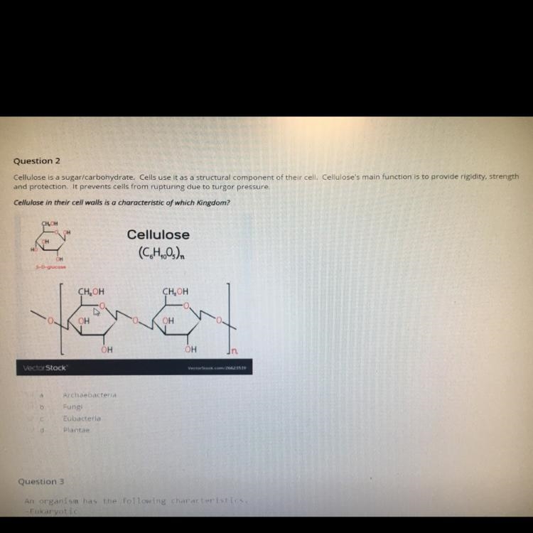 Cellulose is a sugar/carbohydrate. Cells use it as a structural component of their-example-1