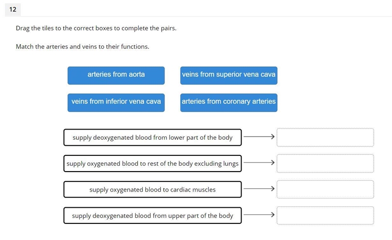 Match the arteries and veins to their functions.-example-1