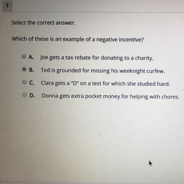 Which of the following is an example of a negative incentive?-example-1