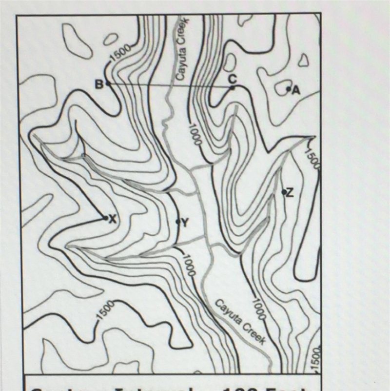 What is the elevation of point Z 1400 ft 1300ft 1200ft 1100ft topographic maps-example-1