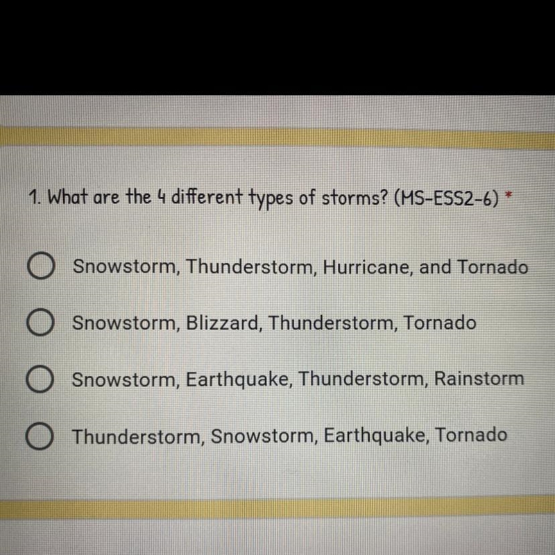 What are the 4 different types of storms?-example-1