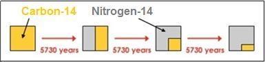 What is the age of a fossil that contains one-fourth of the amount of carbon-14 found-example-1