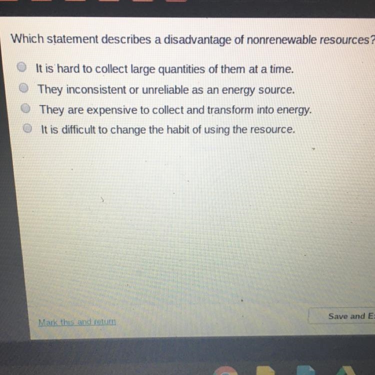 Which statement describes a disadvantage of nonrenewable resource? HURRY-example-1