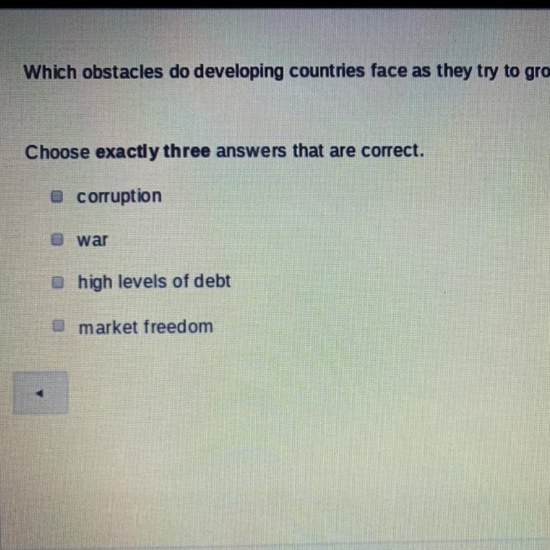 Which obstacles do developing countries face as they try to grow their economies? Choose-example-1