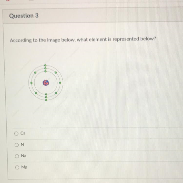 According to the image below, what element is represented below? OCa ON O Na O Mg-example-1