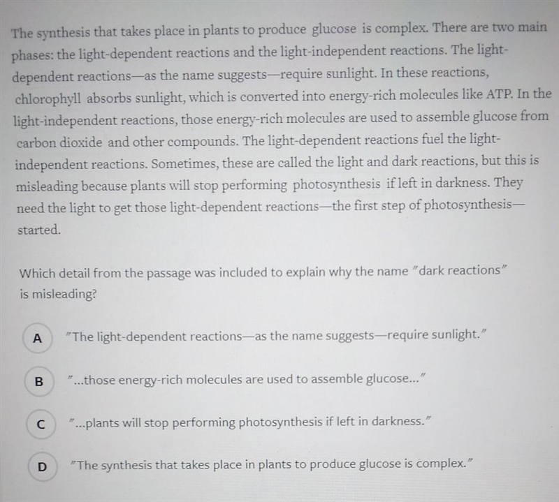 Which detail from the passage was included to explain why the name "dark reactions-example-1