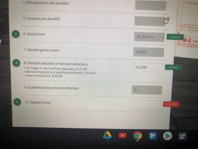 Figure your taxable income, subtract the sum of lines 8 and 9 from line 7, and then-example-1