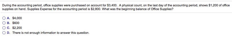 During the accounting​ period, office supplies were purchased on account for $ 3 comma-example-1