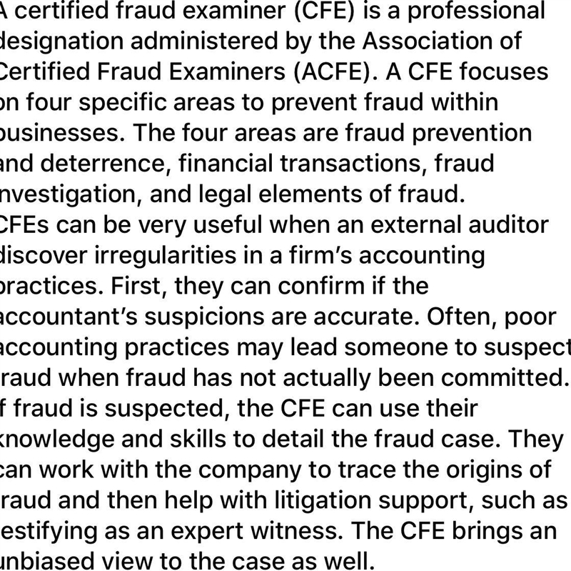 An external auditor, such as a CPA firm’s accountant, may suspect some irregularities-example-1