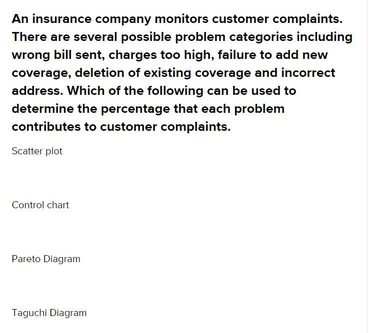 An insurance company monitors customer complaints. There are several possible problem-example-1