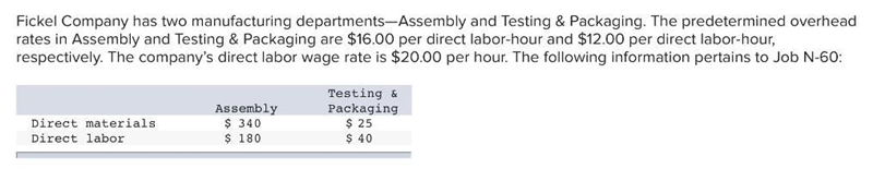 Fickel Company has two manufacturing departments-Assembly and Testing & Packaging-example-1