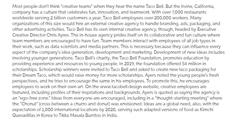 Agency employees interact with Taco Bell employees across job types because they need-example-1