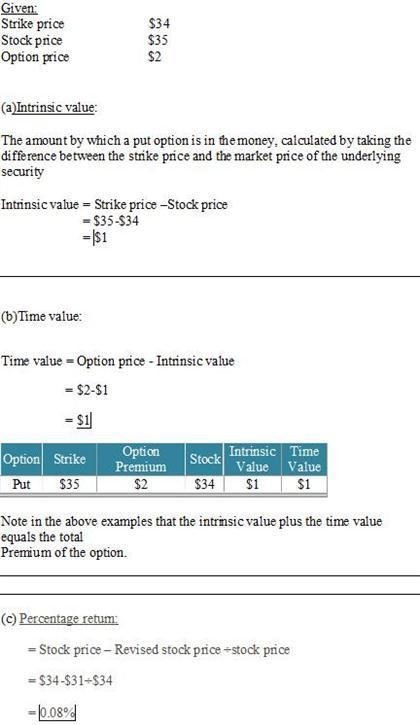 You buy a put option to sell stock at $35. The price of the stock is $34 when you-example-1