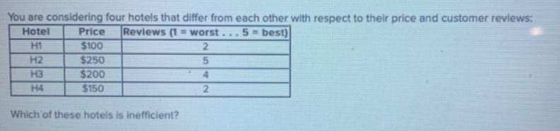 You are considering four hotels that differ from each other with respect to their-example-1