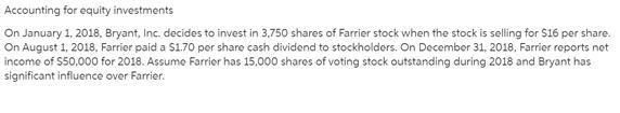 1. Identify what type of investment the Farrier stock is for Bryant. 2. Journalize-example-1