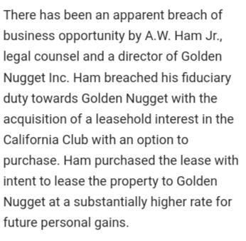 A. W. Ham Jr. served on the board of directors for Golden Nugget, Inc., a Nevada corporation-example-3