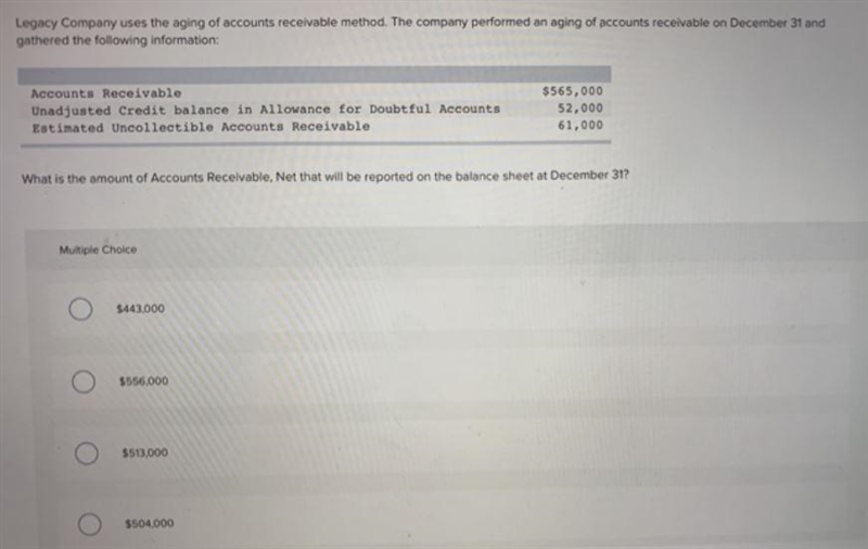 legacy company uses the aging of accounts receivable method. The company performed-example-1