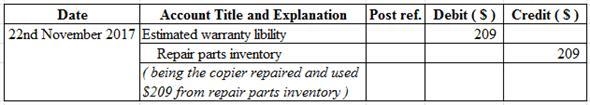 Hitzu Co. sold a copier costing $4,800 with a two-year parts warranty to a customer-example-3