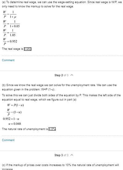 Suppose that the markup of goods prices over marginal cost is 5%, and that the wage-example-1