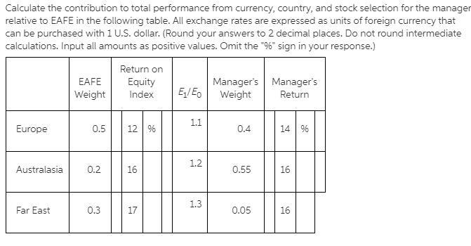 quizet Calculate the contribution to total performance from currency, country, and-example-1