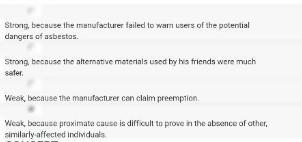 A 60-year-old man develops lung cancer, and sues the manufacturer of an asbestos-containing-example-1