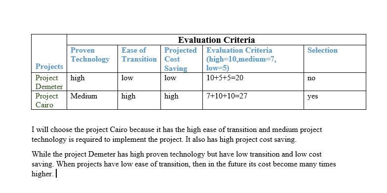 Suppose that you are trying to choose which of two IT projects to accept. Your company-example-1